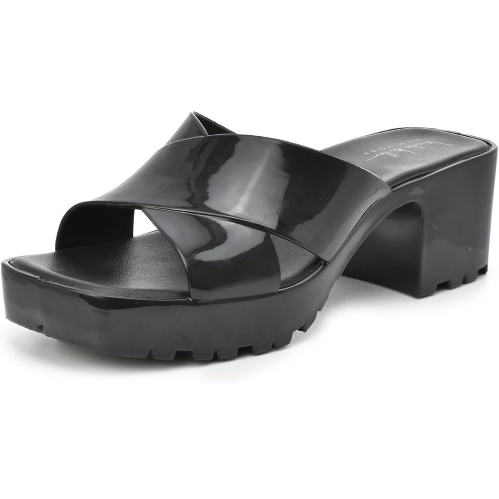 Nicole Miller Black Chunky Heel Mules